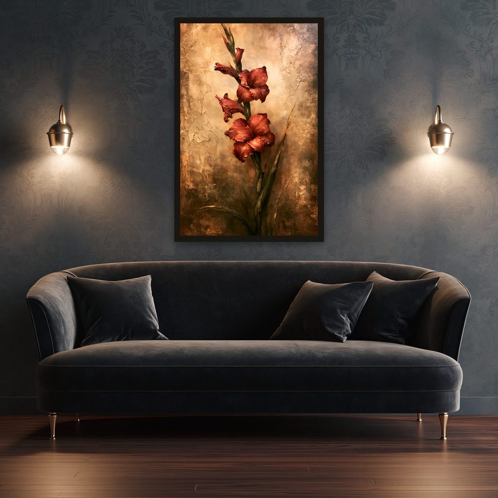 Rust Red Gladiolus impasto oil painting wall art by Brunelvi — Ansicht 3