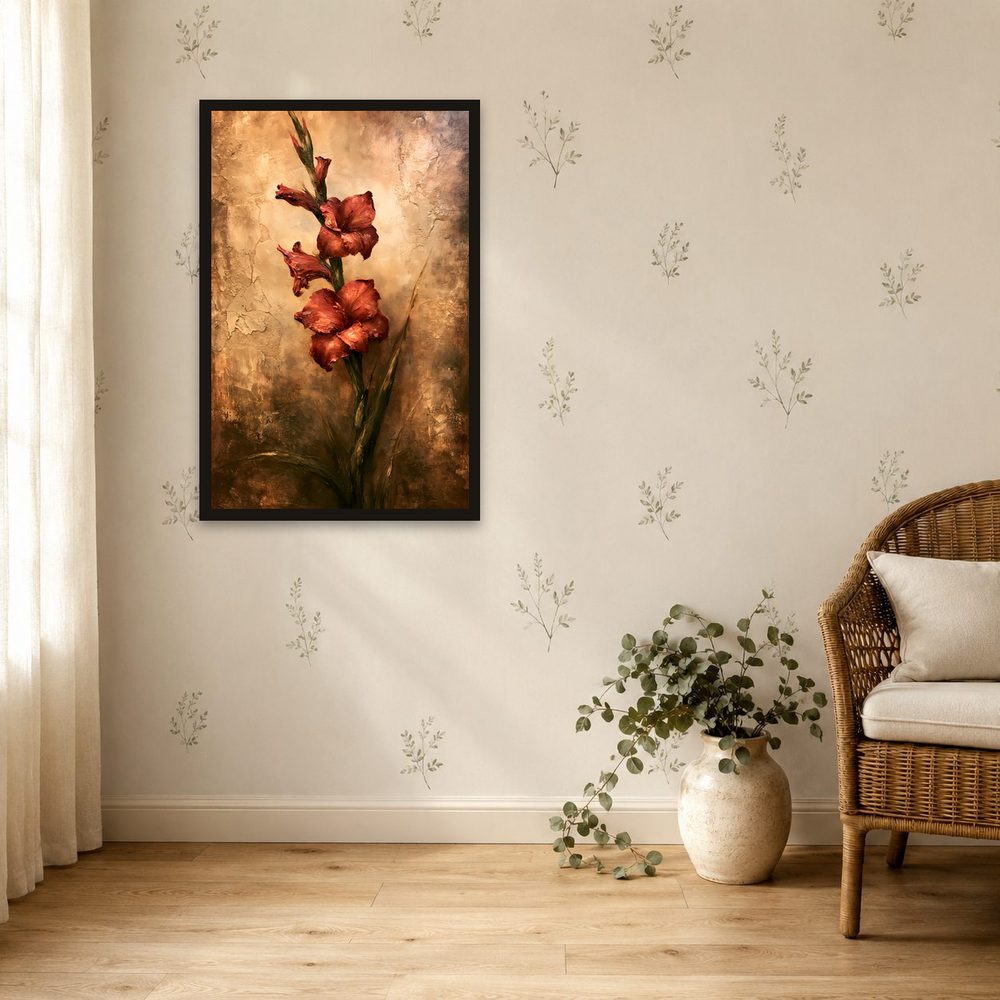 Rust Red Gladiolus impasto oil painting wall art by Brunelvi — Ansicht 4
