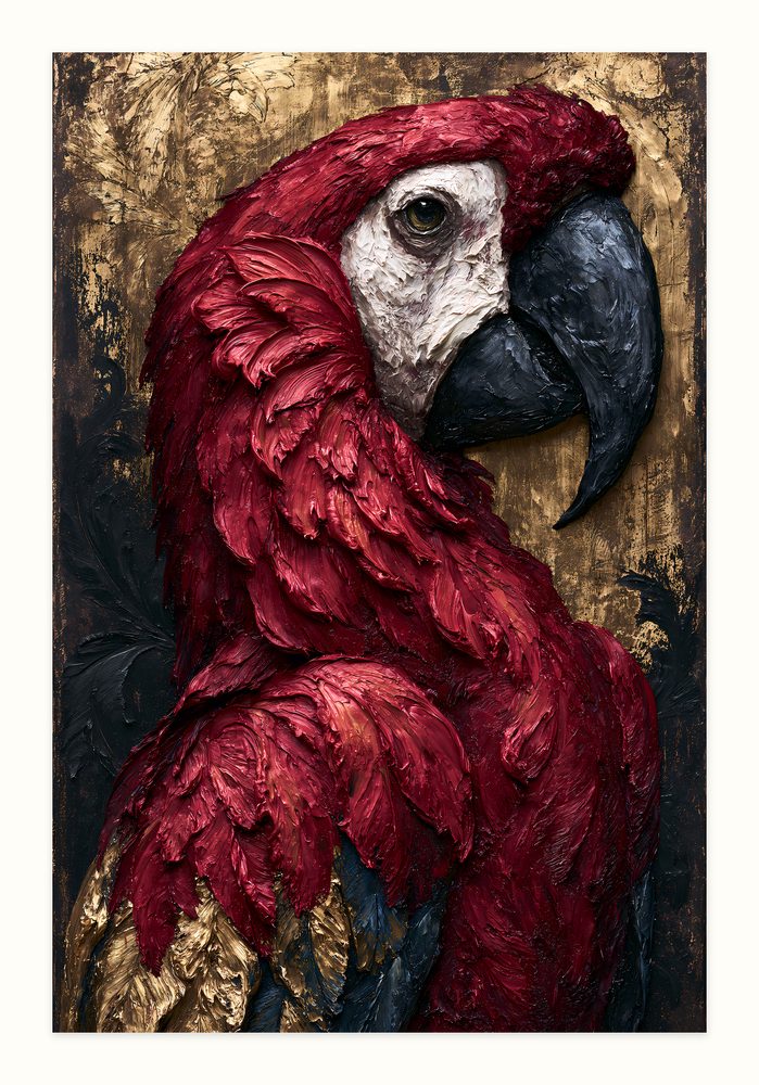 Scarlet Macaw impasto oil painting wall art by Brunelvi