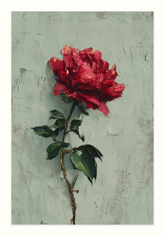 Scarlet Rose impasto oil painting wall art by Brunelvi