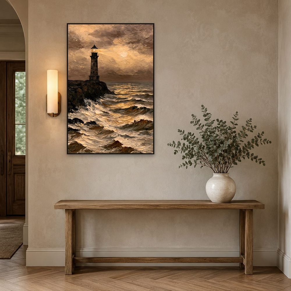 Sepia Lighthouse Storm — landscapes wall art print by Brunelvi — view 3