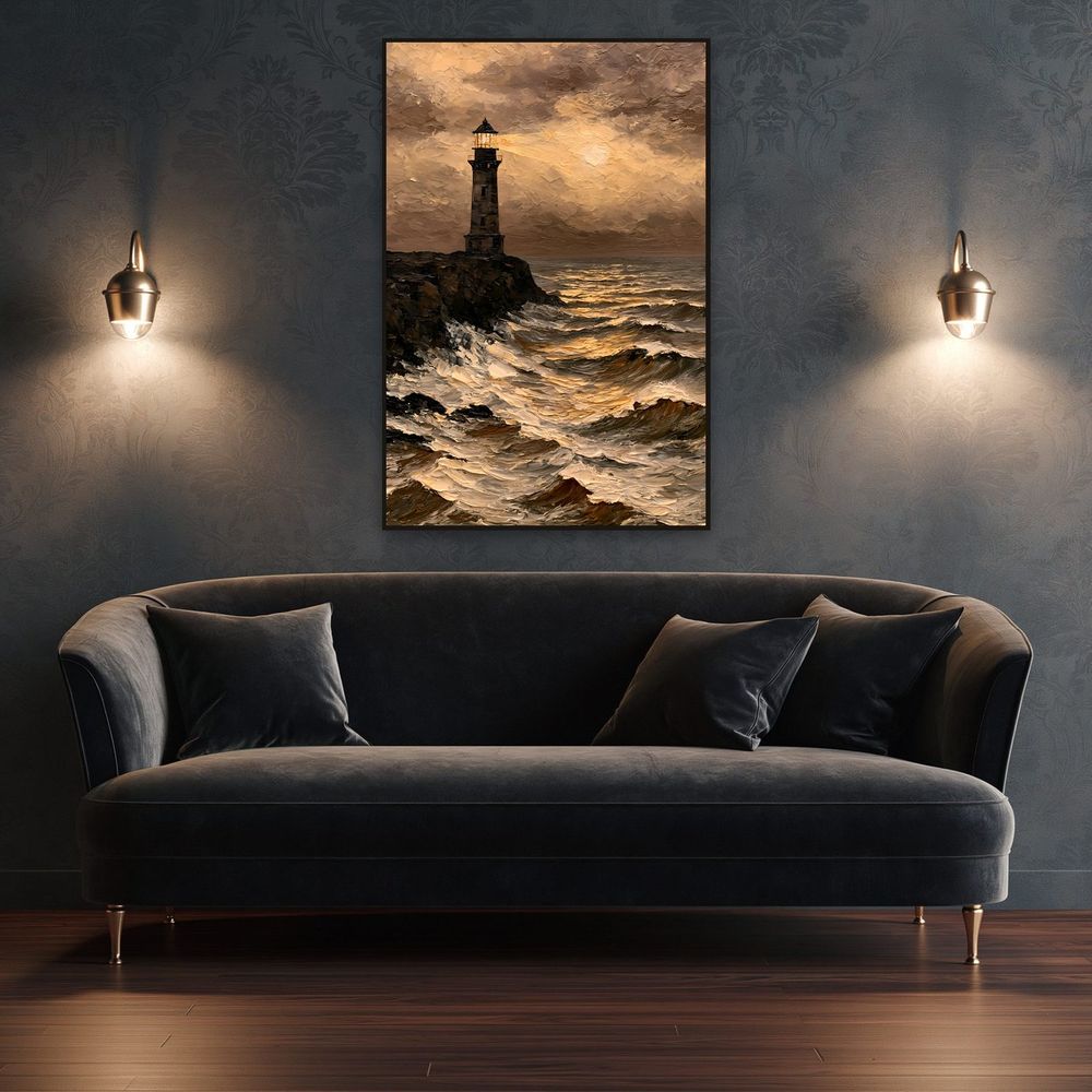 Sepia Lighthouse Storm — landscapes wall art print by Brunelvi — view 4