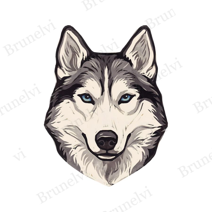 Siberian Husky Linocut Clipart — animal clipart clipart by Brunelvi