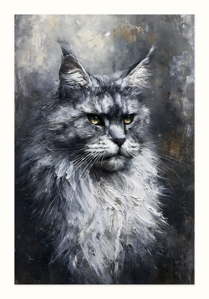 Silver Maine Coon impasto oil painting wall art by Brunelvi