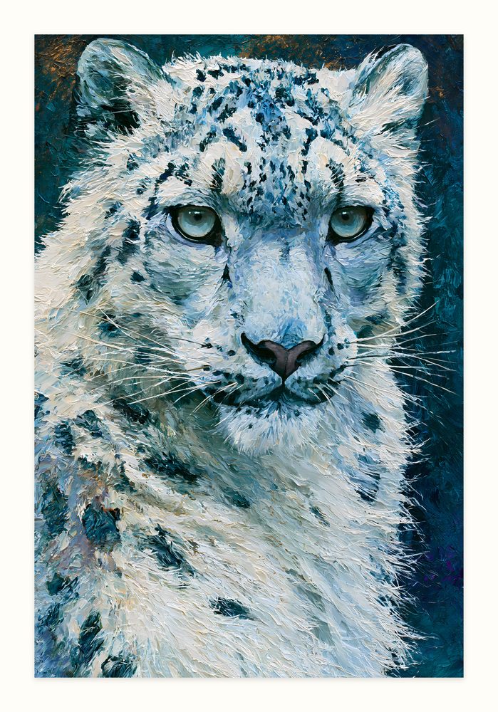 Snow Leopard impasto oil painting wall art by Brunelvi