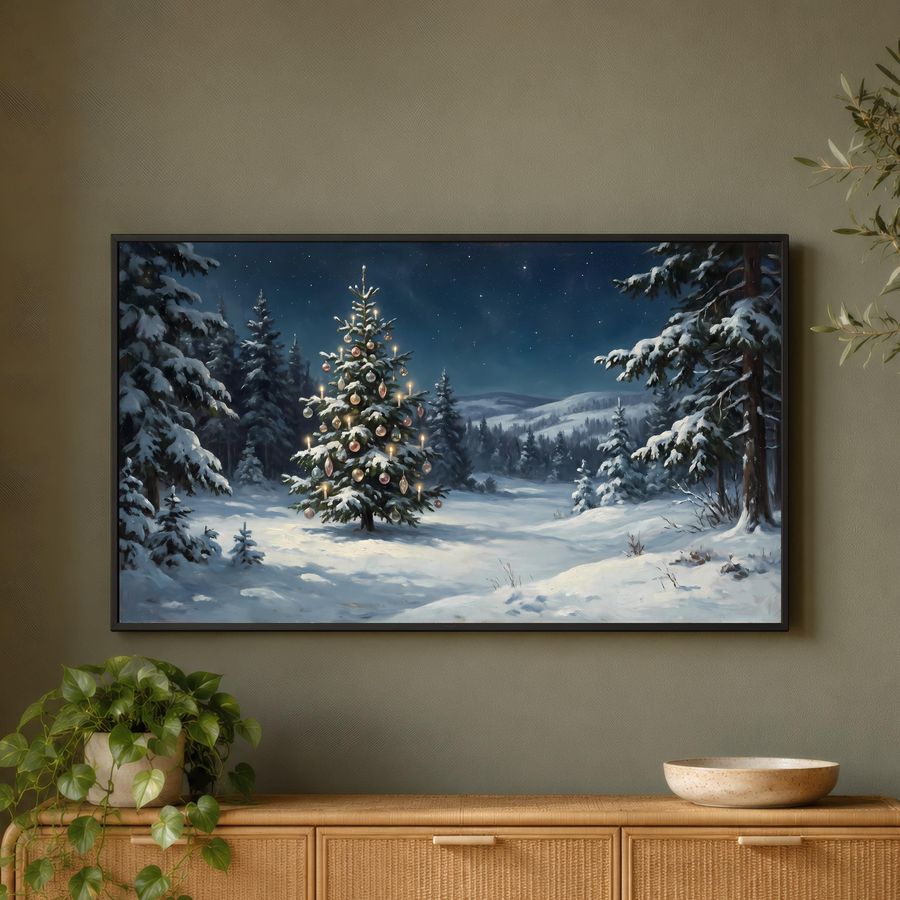 Snowy Forest Christmas Tree Frame TV Art — frame tv art frame tv art by Brunelvi