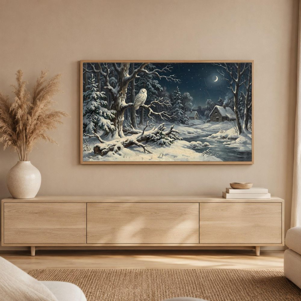 Snowy Owl Winter Night Frame TV Art — frame tv art frame tv art by Brunelvi — view 2