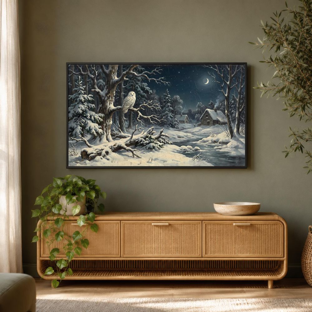 Snowy Owl Winter Night Frame TV Art — frame tv art frame tv art by Brunelvi — view 3