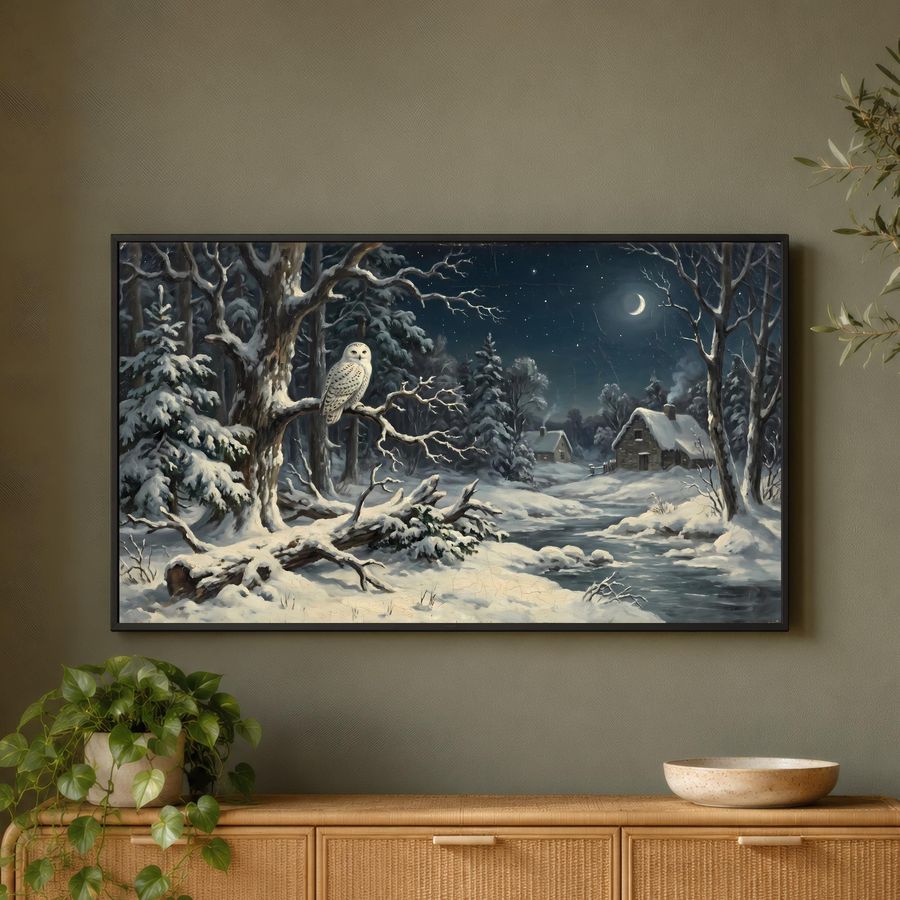 Snowy Owl Winter Night Frame TV Art — frame tv art frame tv art by Brunelvi