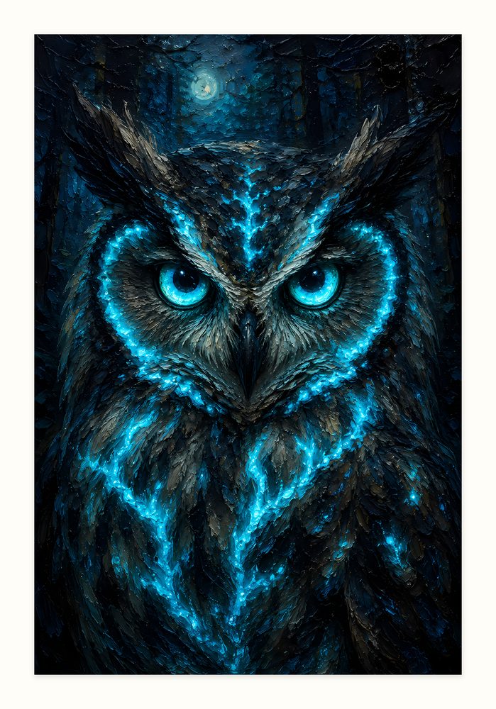 Spirit Owl impasto oil painting wall art by Brunelvi