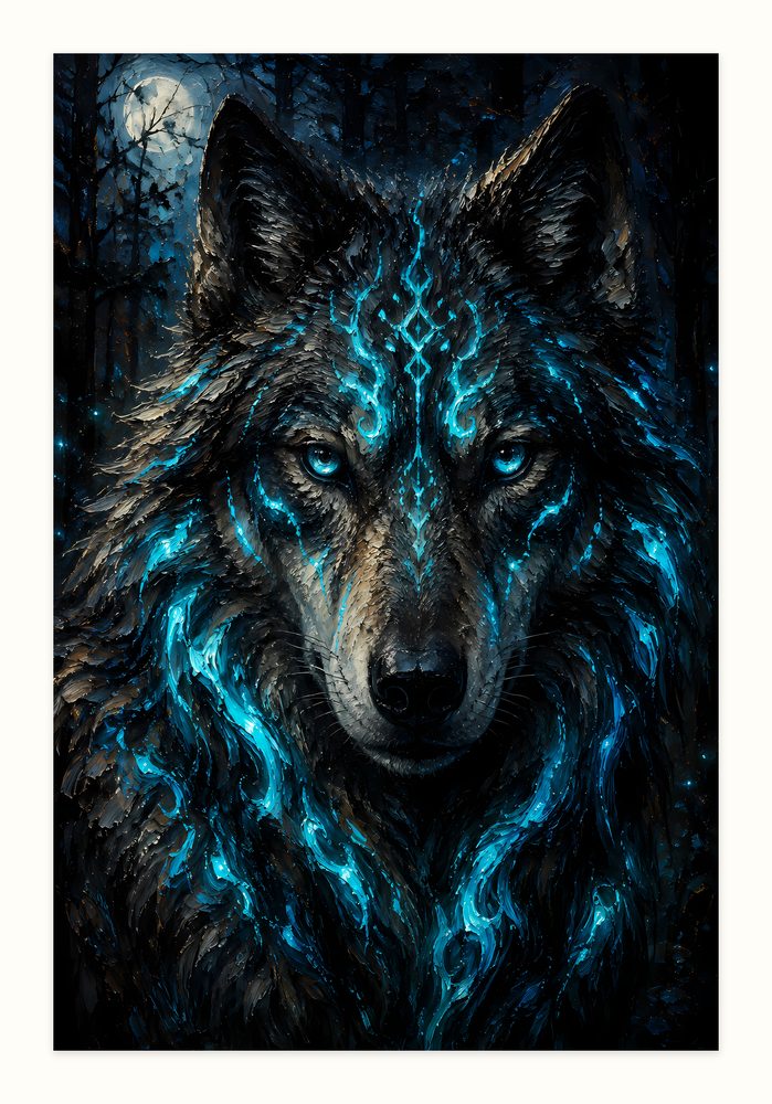 Spirit Wolf impasto oil painting wall art by Brunelvi