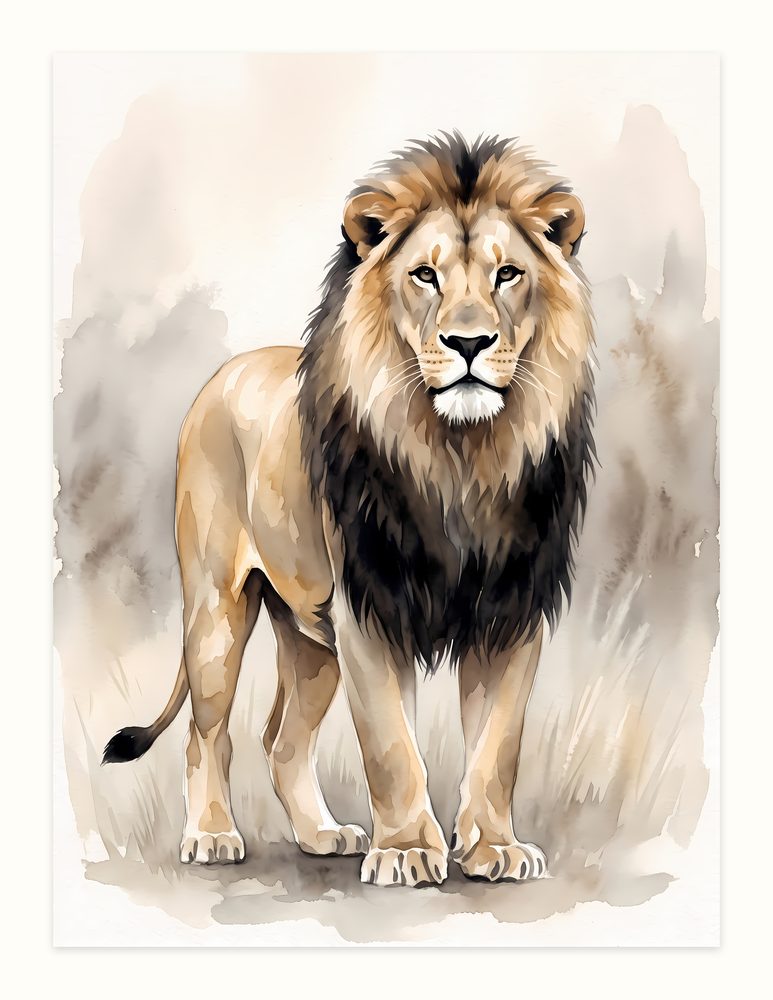 Standing Lion watercolor painting wall art by Brunelvi
