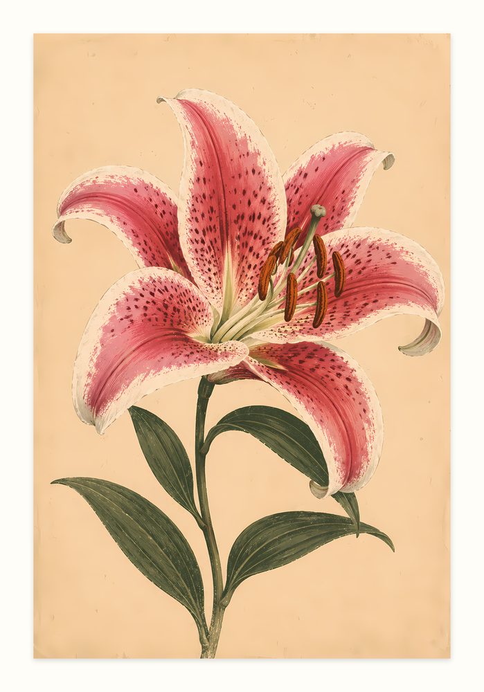 Stargazer Lily vintage illustration wall art by Brunelvi