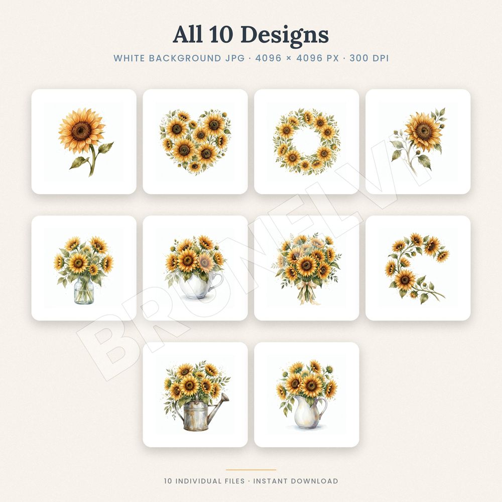 Sunflower Clipart Bundle — jpg bundles (white bg) clipart by Brunelvi — view 2