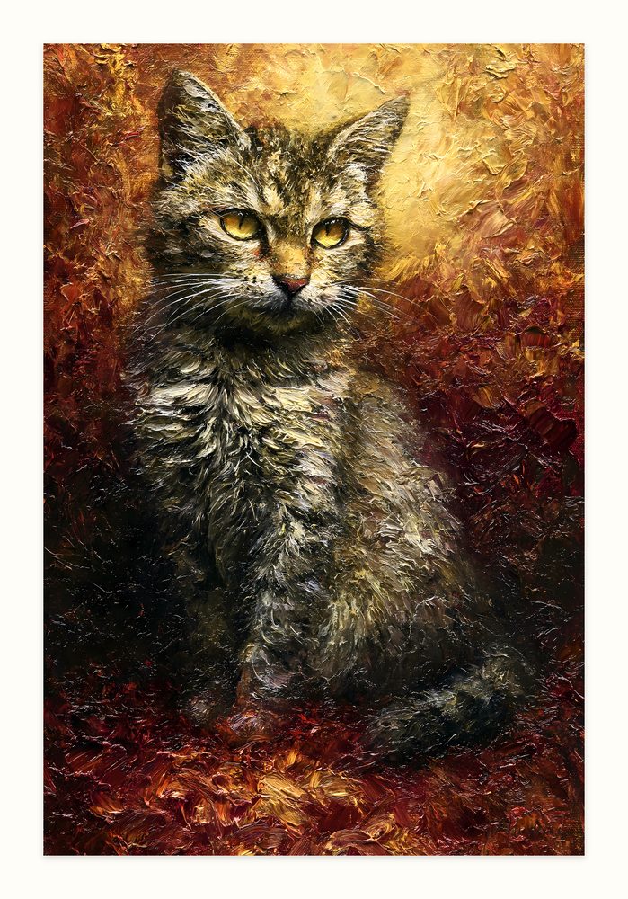 Tabby Cat impasto oil painting wall art by Brunelvi