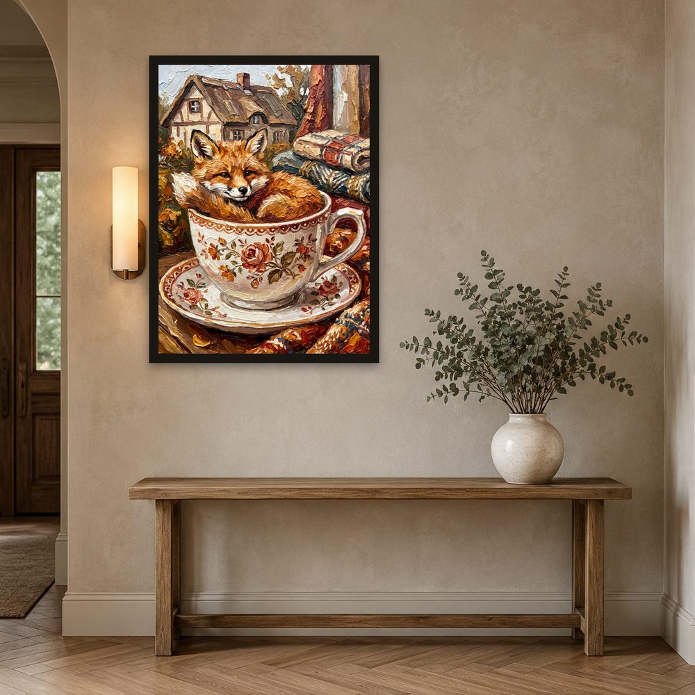 Teacup Fox impasto oil painting wall art by Brunelvi — Ansicht 2