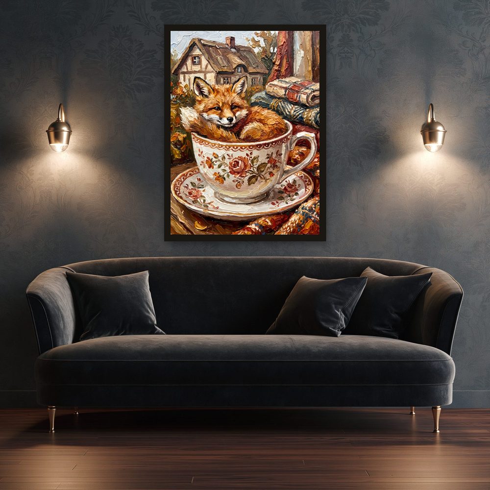 Teacup Fox impasto oil painting wall art by Brunelvi — Ansicht 3