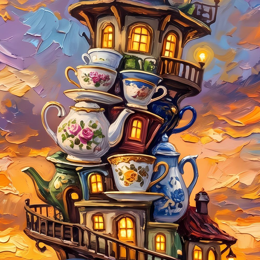 Teapot Cottage Tower — fantasy wall art print by Brunelvi — view 2
