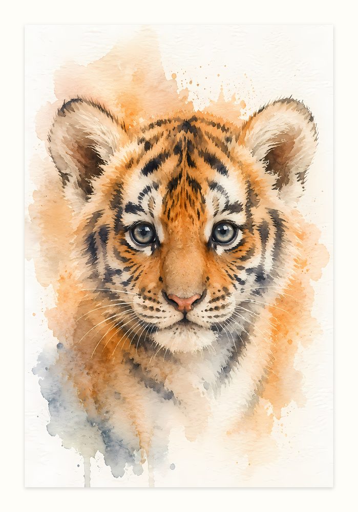 Tiger Cub watercolor painting wall art by Brunelvi