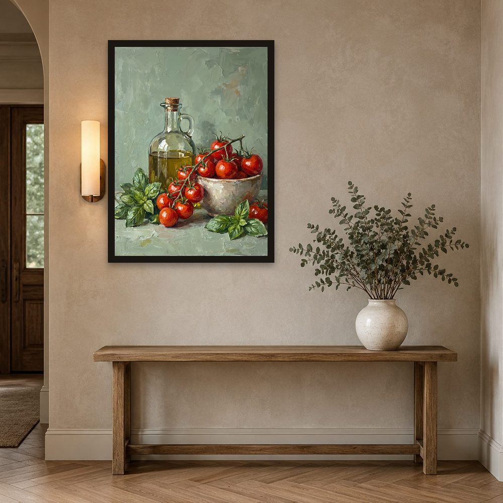 Tomato Basil Still Life impasto oil painting wall art by Brunelvi — Ansicht 2