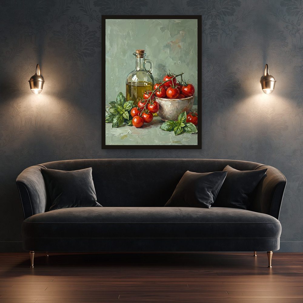 Tomato Basil Still Life impasto oil painting wall art by Brunelvi — Ansicht 3