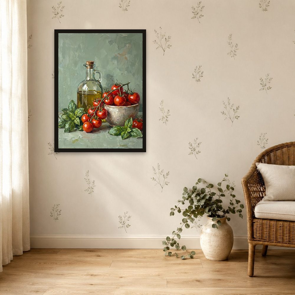 Tomato Basil Still Life impasto oil painting wall art by Brunelvi — Ansicht 4