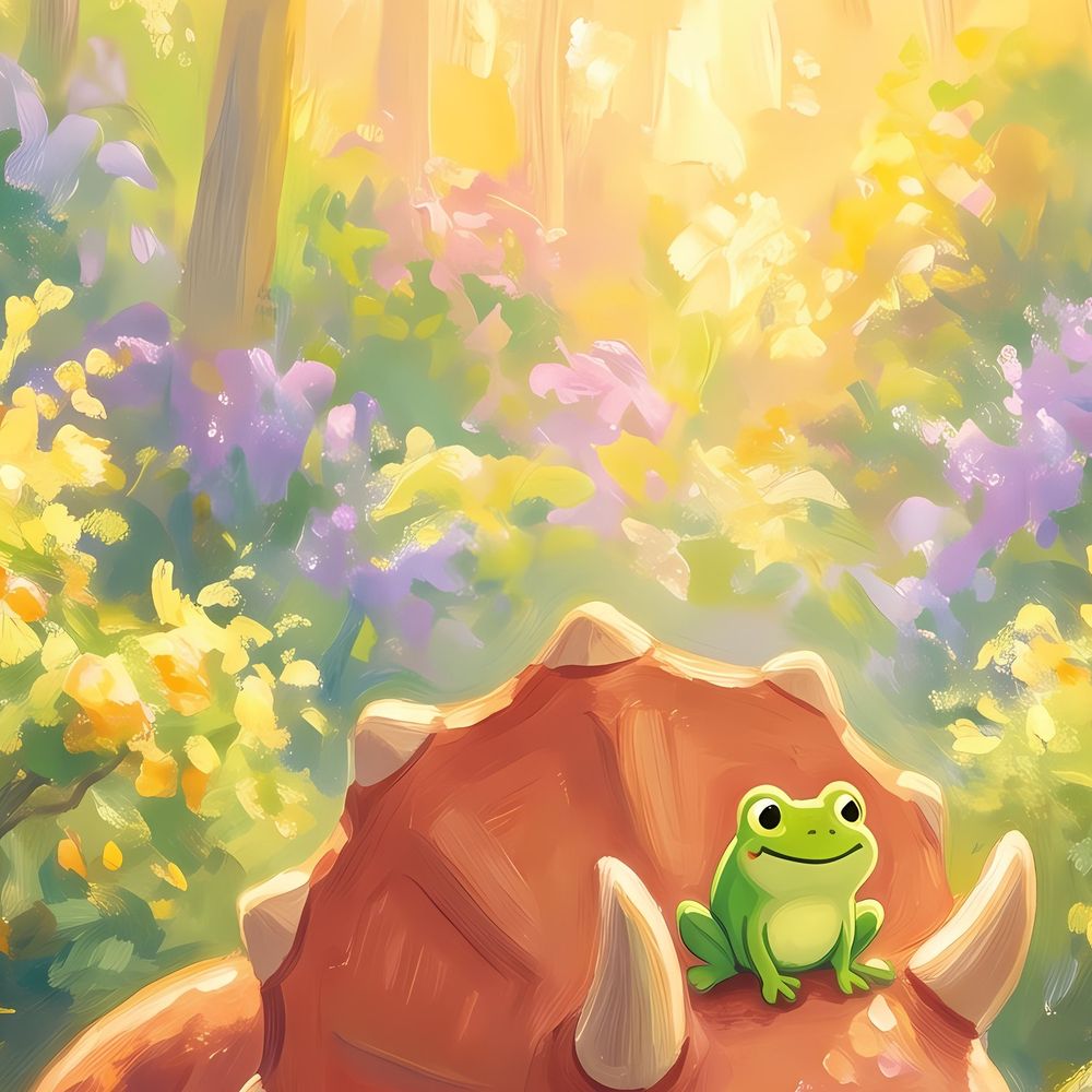 Triceratops and Frog — kids & nursery wall art print by Brunelvi — view 2