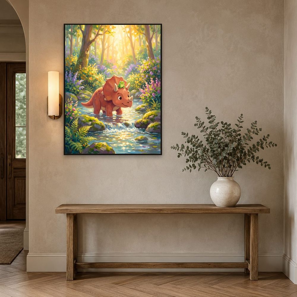 Triceratops and Frog — kids & nursery wall art print by Brunelvi — view 3