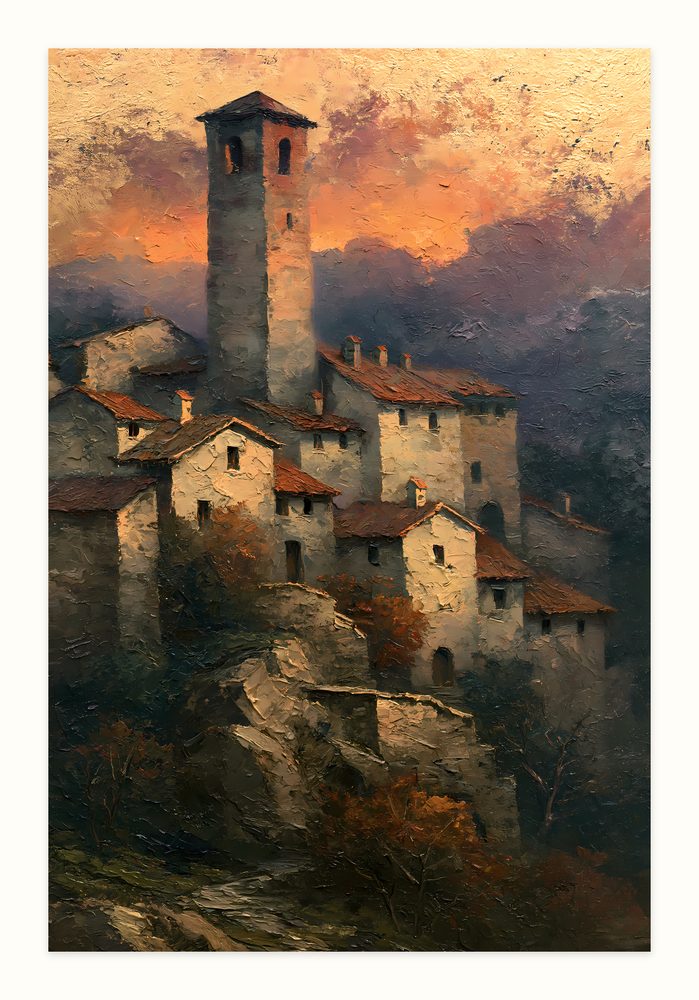Tuscan Village impasto oil painting wall art by Brunelvi