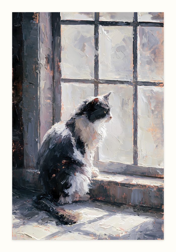 Tuxedo Cat impasto oil painting wall art by Brunelvi