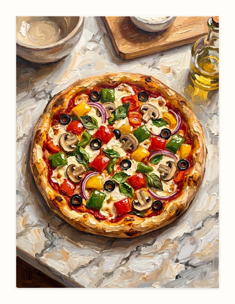Veggie Pizza impasto oil painting wall art by Brunelvi