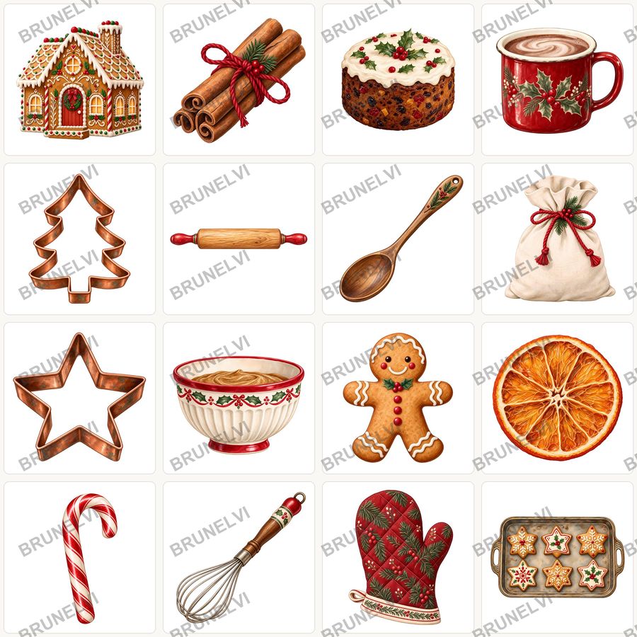 Vintage Christmas Baking Clipart Bundle — transparent clipart pngs clipart by Brunelvi