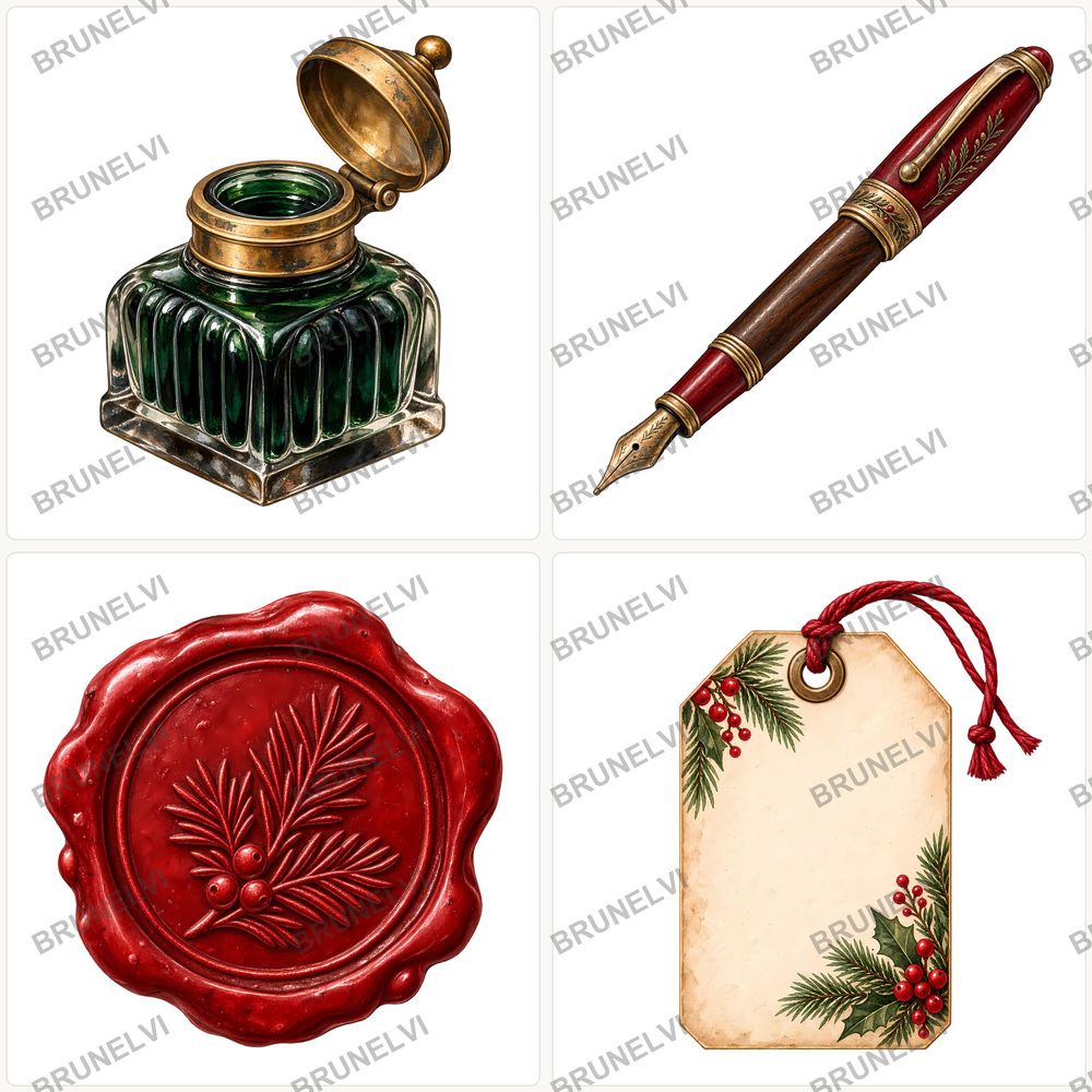 Vintage Christmas Ephemera Clipart Bundle — transparent clipart pngs clipart by Brunelvi — view 3