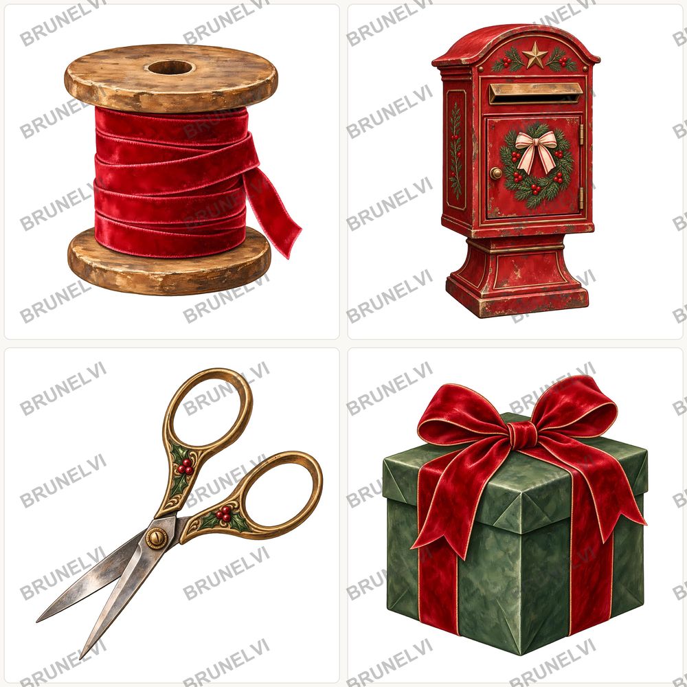Vintage Christmas Ephemera Clipart Bundle — transparent clipart pngs clipart by Brunelvi — view 4