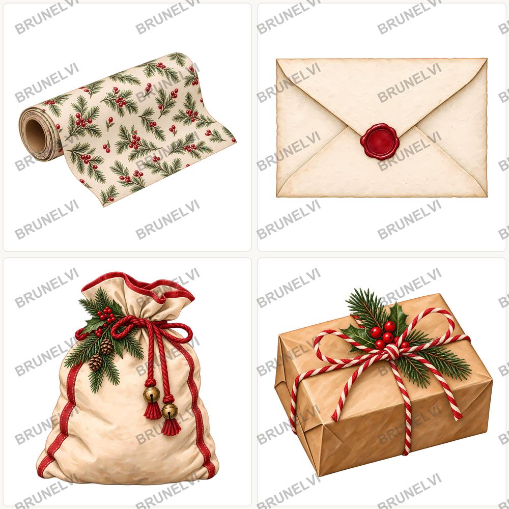 Vintage Christmas Ephemera Clipart Bundle — transparent clipart pngs clipart by Brunelvi — view 5