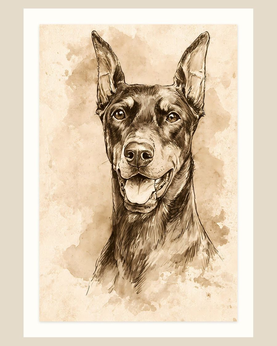 Vintage Doberman Study — animals art print by Brunelvi