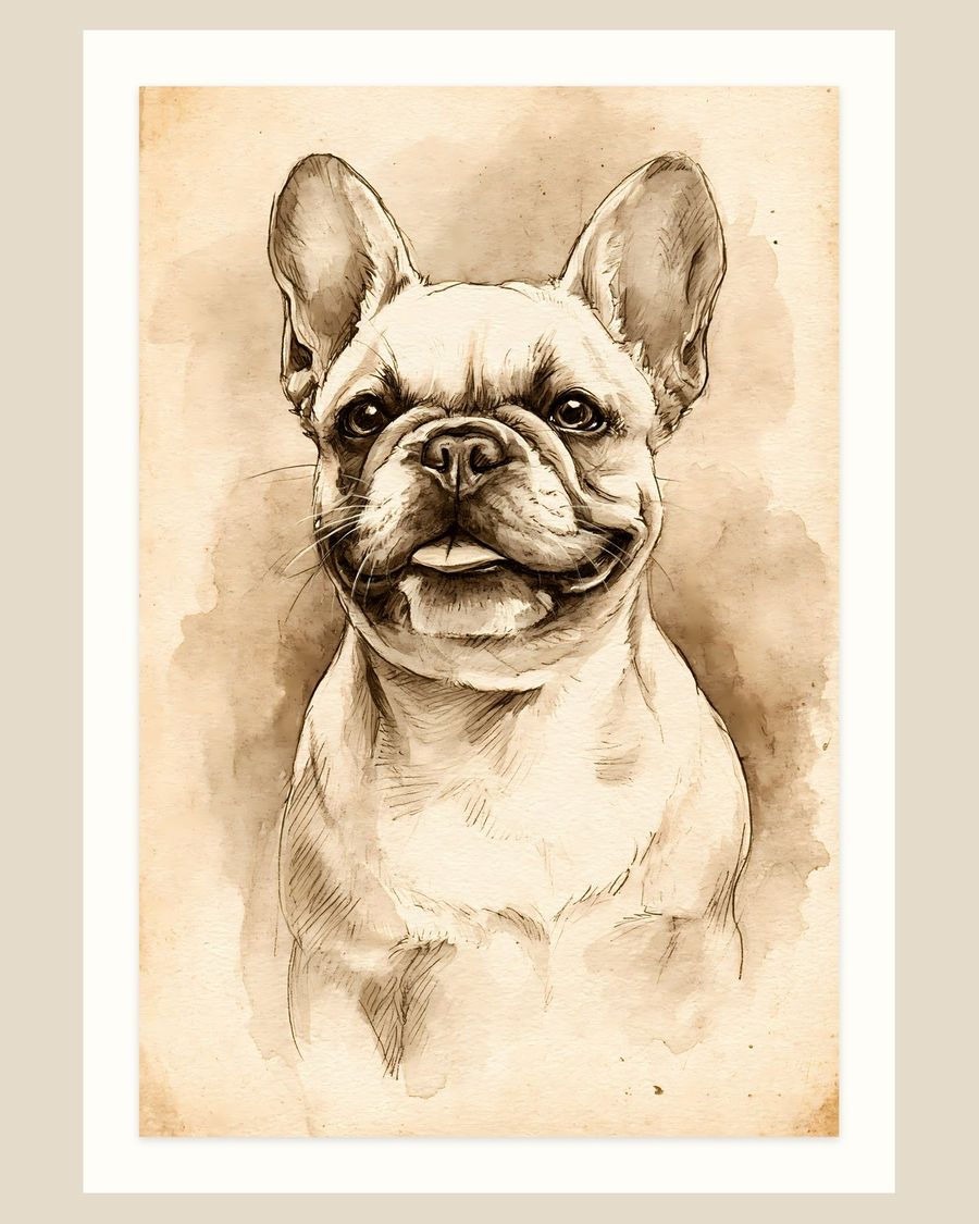 Vintage Frenchie Study — animals art print by Brunelvi