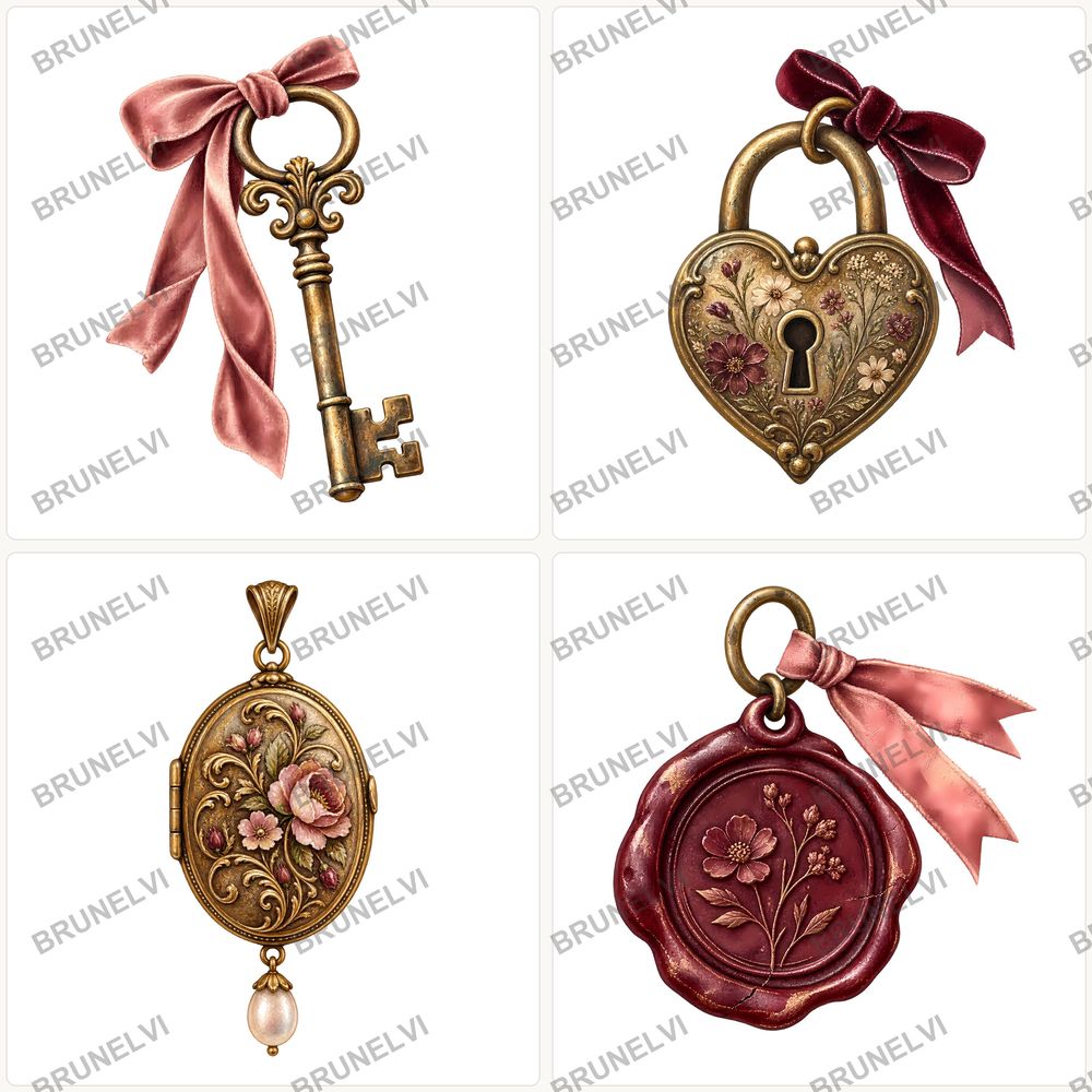 Vintage Journal Charm Clipart Bundle — transparent clipart pngs clipart by Brunelvi — view 2