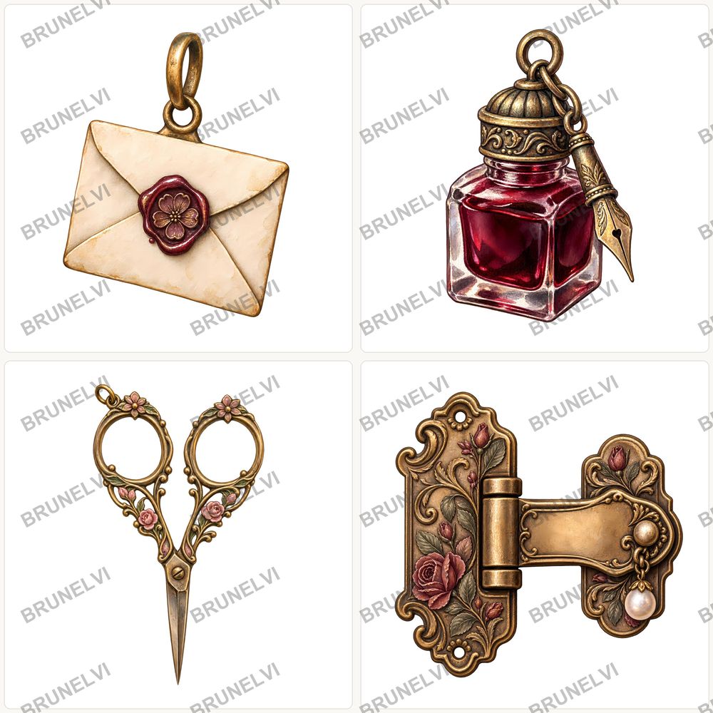 Vintage Journal Charm Clipart Bundle — transparent clipart pngs clipart by Brunelvi — view 4