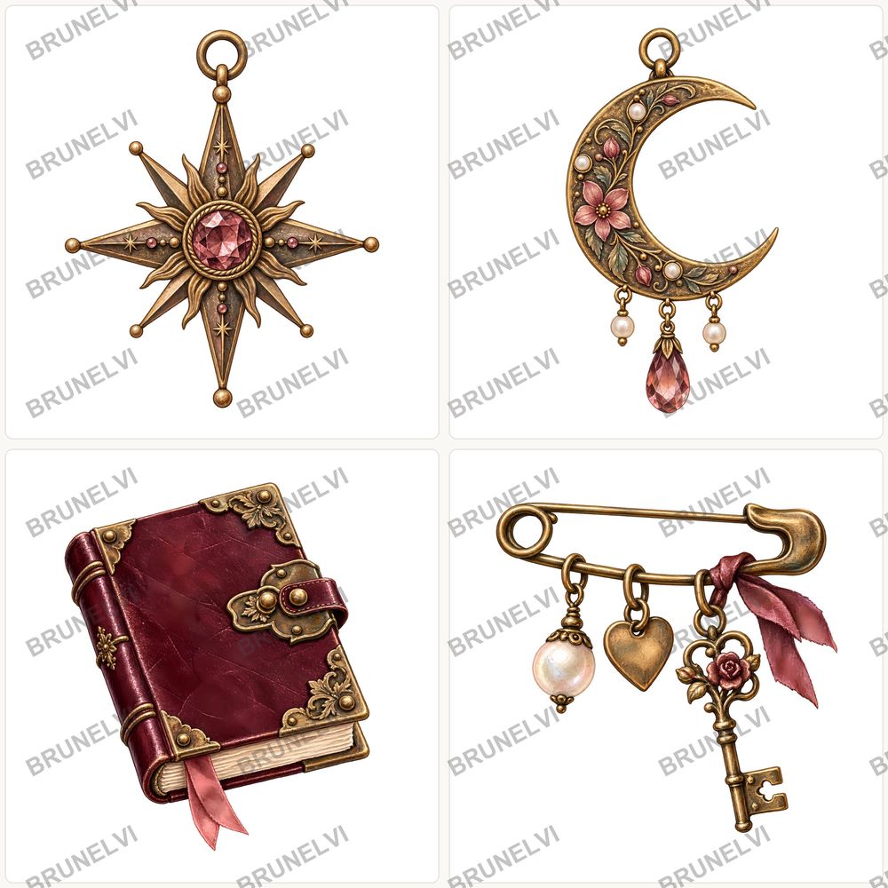 Vintage Journal Charm Clipart Bundle — transparent clipart pngs clipart by Brunelvi — view 5
