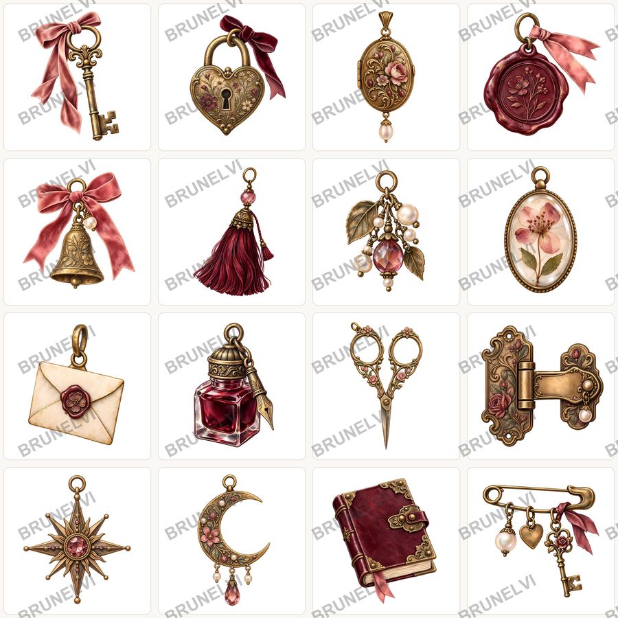 Vintage Journal Charm Clipart Bundle — transparent clipart pngs clipart by Brunelvi