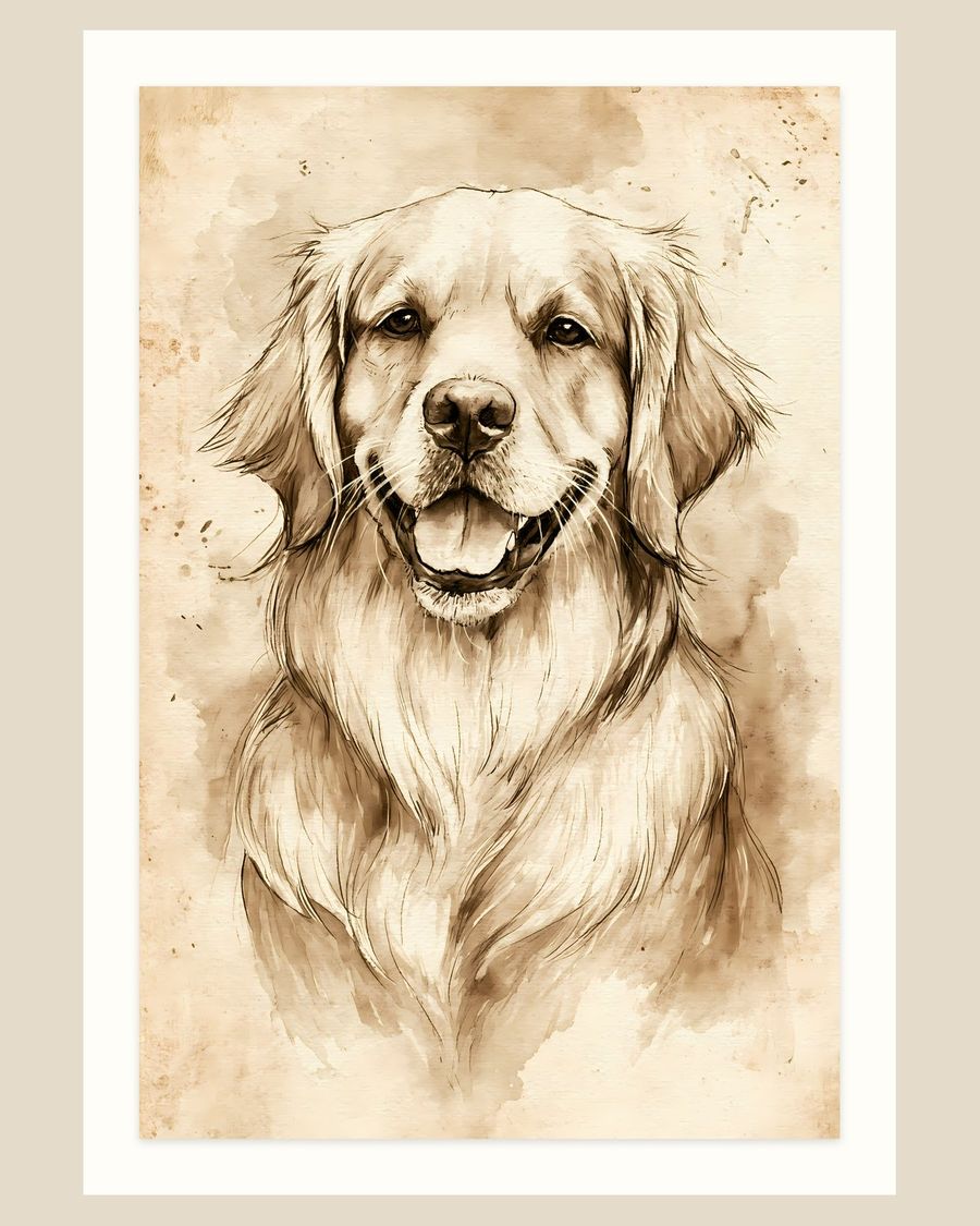 Vintage Retriever Study — animals art print by Brunelvi