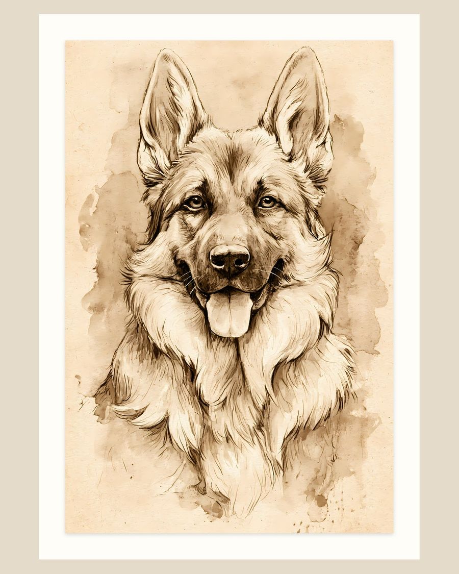 Vintage Shepherd Study — animals art print by Brunelvi