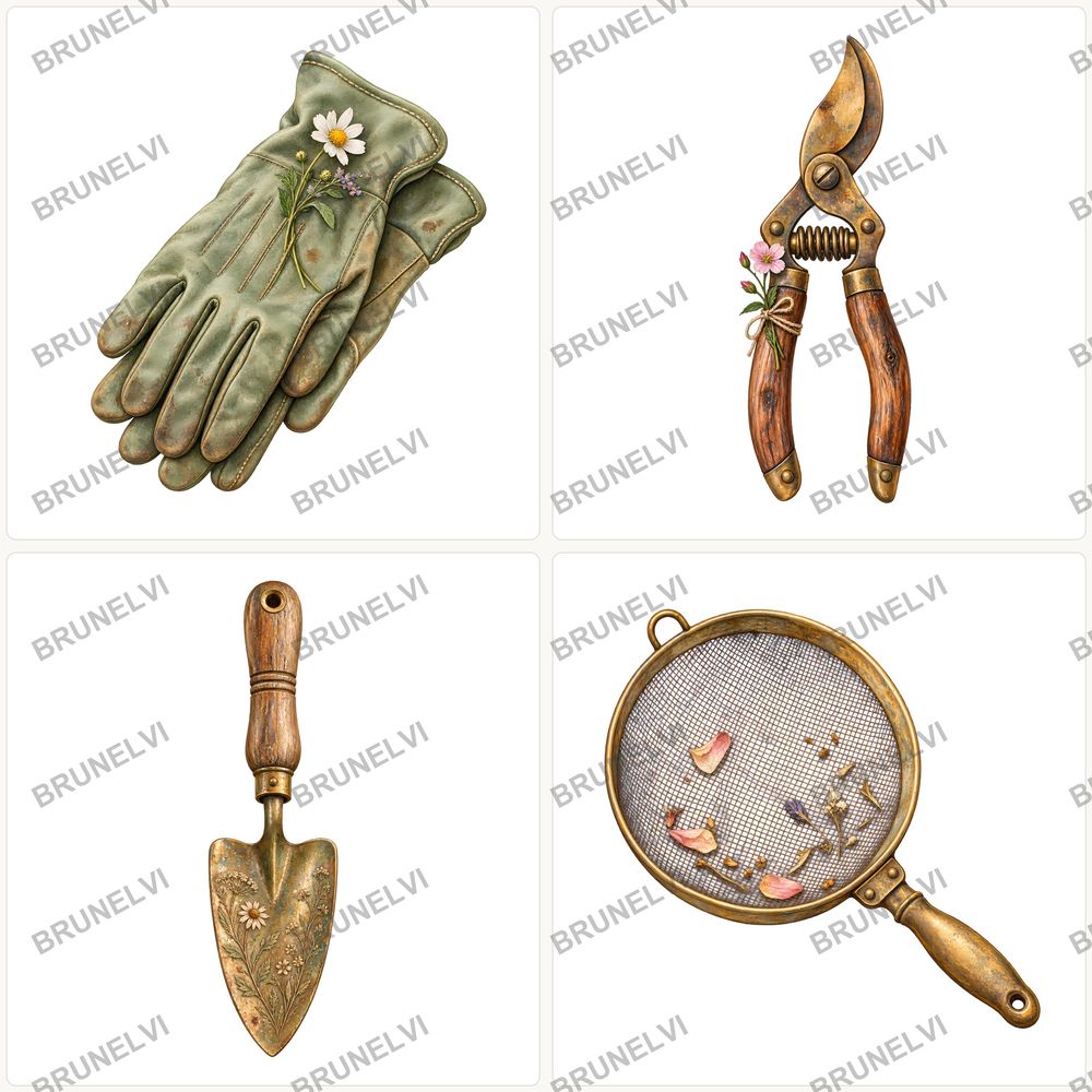 Vintage Watercolor Garden Tools Clipart Bundle — transparent clipart pngs clipart by Brunelvi — view 2