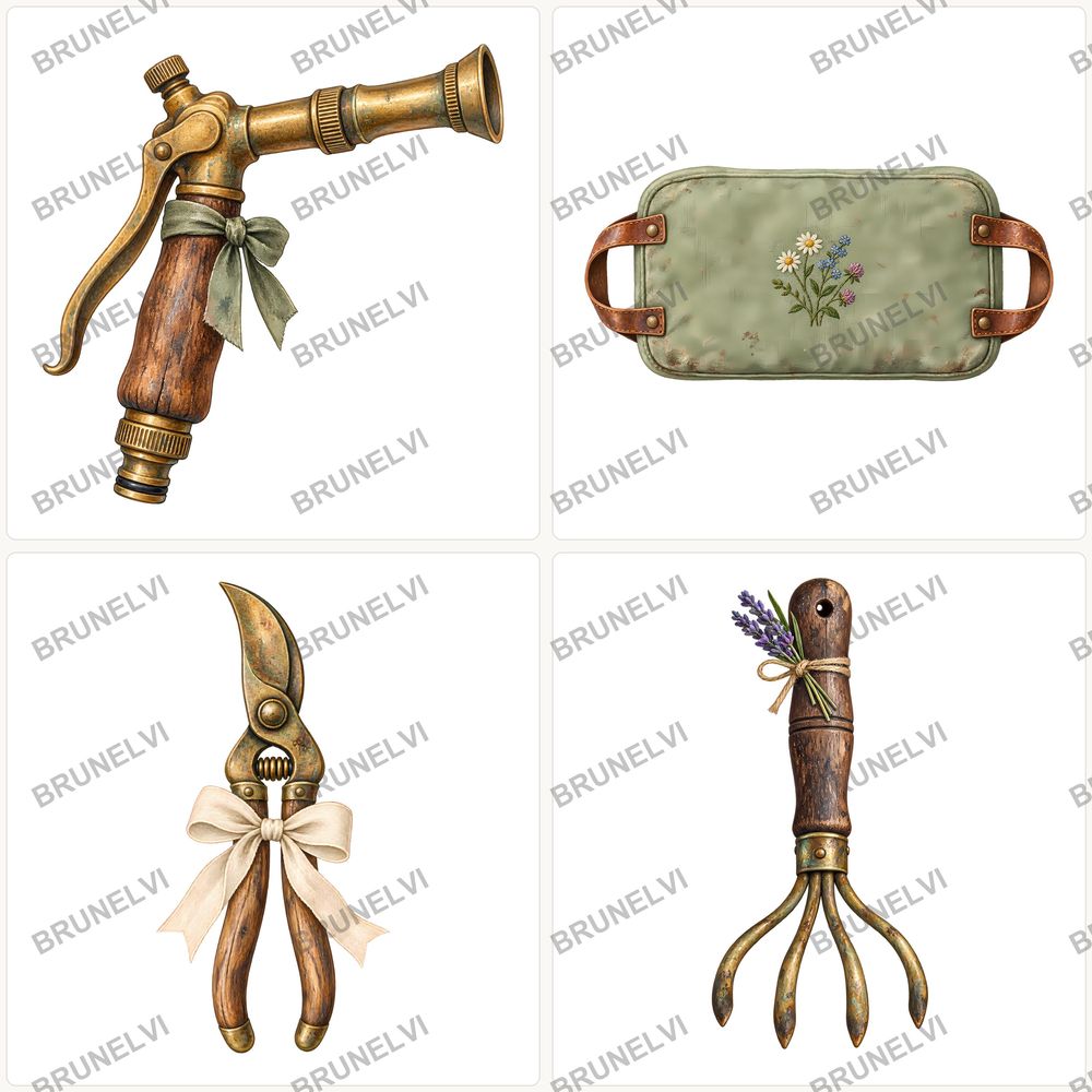 Vintage Watercolor Garden Tools Clipart Bundle — transparent clipart pngs clipart by Brunelvi — view 3