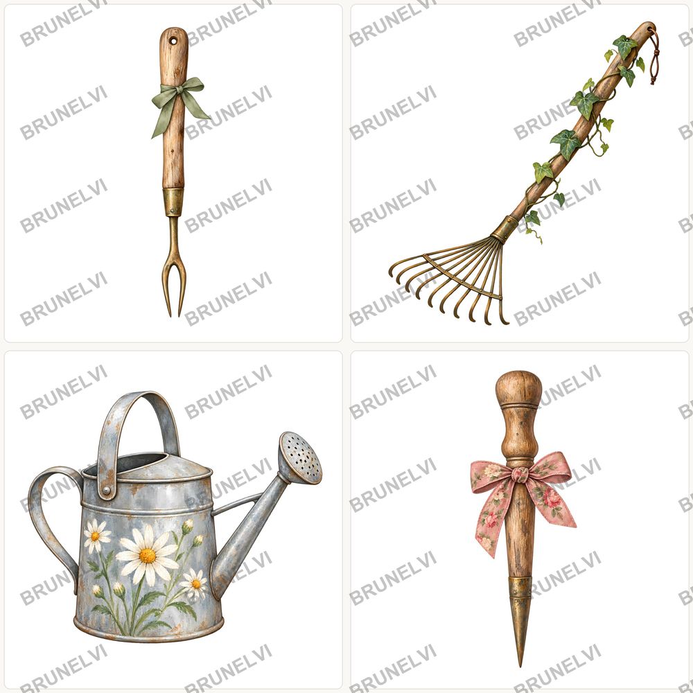 Vintage Watercolor Garden Tools Clipart Bundle — transparent clipart pngs clipart by Brunelvi — view 5