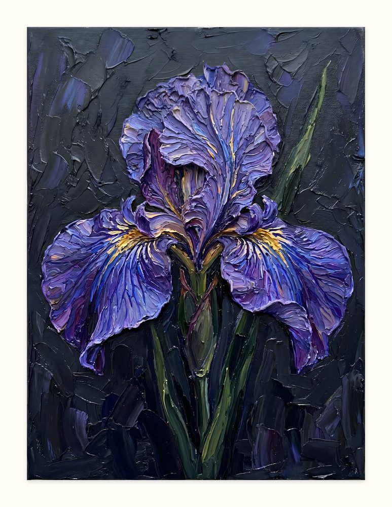 Violet Iris II impasto oil painting wall art by Brunelvi
