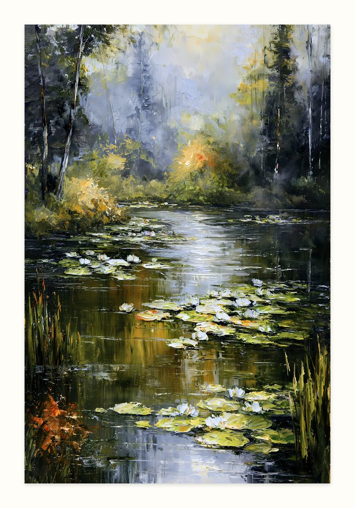 Water Lily Pond impasto oil painting wall art by Brunelvi
