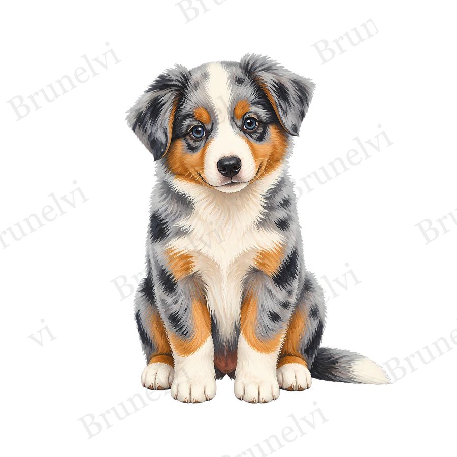 Watercolor Australian Shepherd Puppy Clipart — animal clipart clipart by Brunelvi