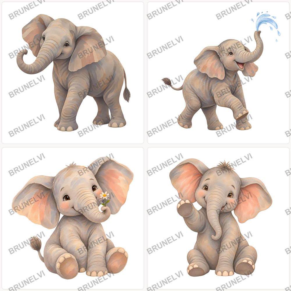 Watercolor Baby Elephant Clipart Bundle — transparent clipart pngs clipart by Brunelvi — view 2